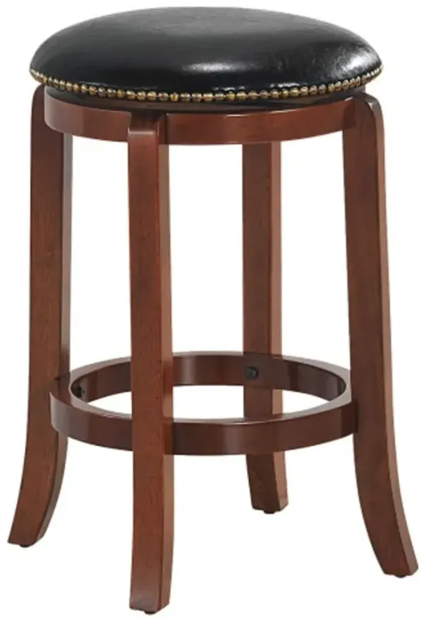 360 Degree Swivel Wooden Backless Bar Stool with Foot Rest and Cushioned Seat-24 inches