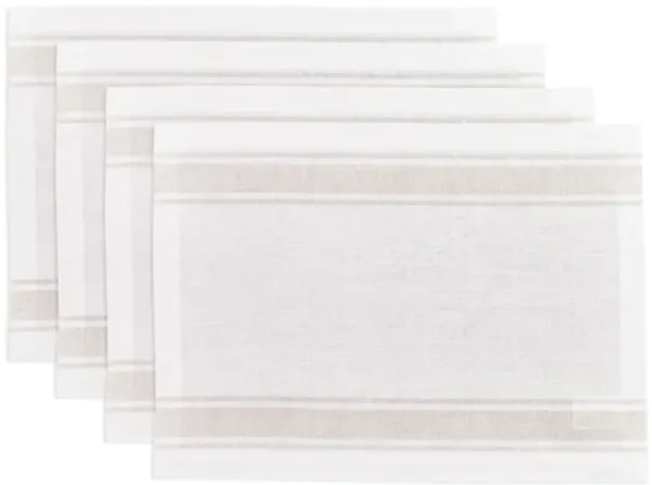 Solino Home 100% Pure Linen Placemats 14 x 19 Inch Set of 4 - Farmhouse Stripe