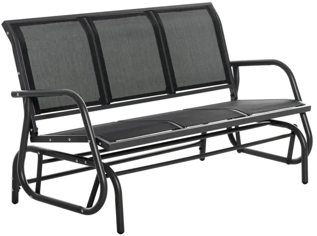 Outsunny 3-Person Patio Glider Bench, Outdoor Porch Glider Swing with 3 Seats, Breathable Mesh Fabric, Metal Frame, Black