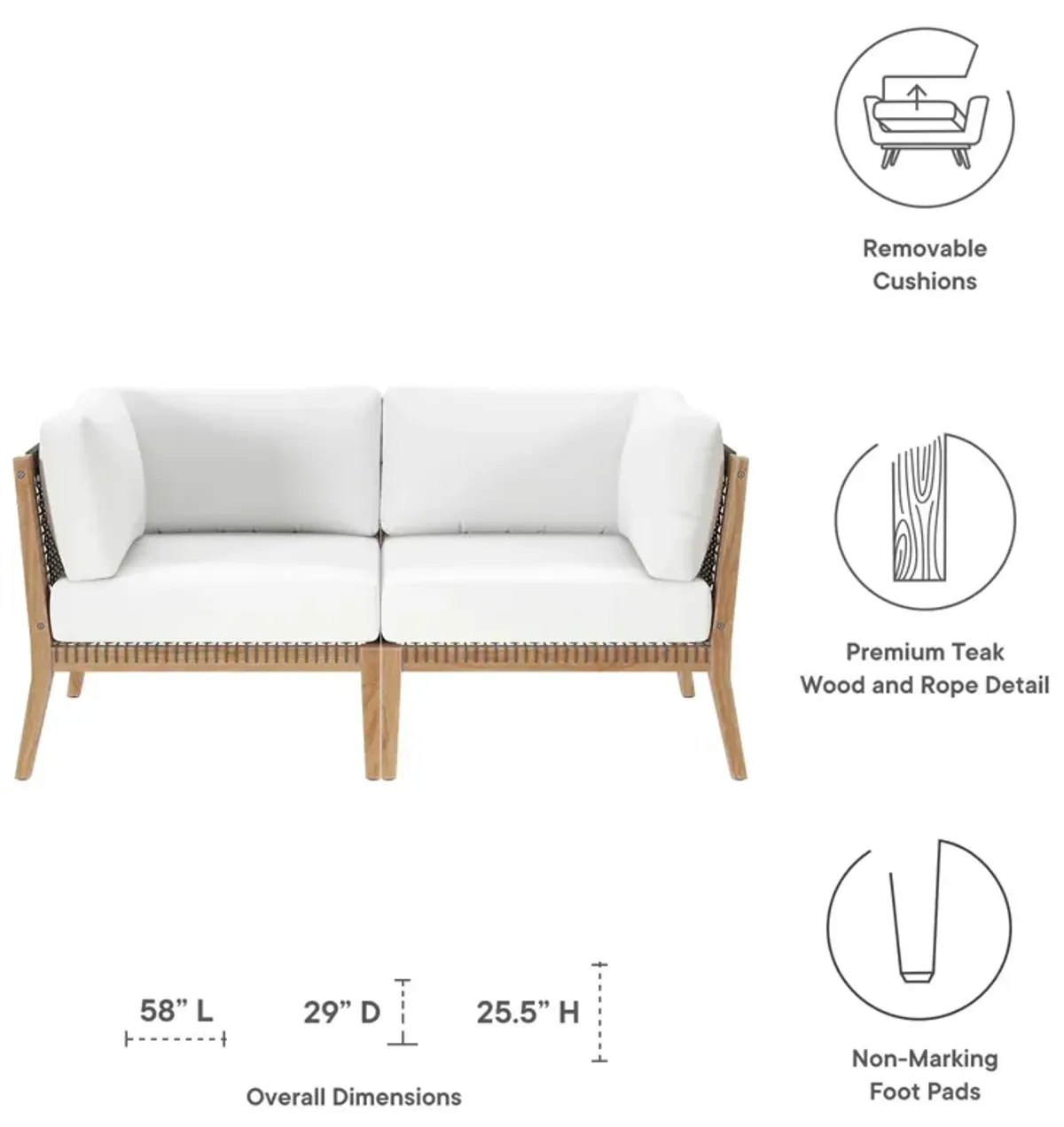 Modway - Clearwater Outdoor Patio Teak Wood Loveseat