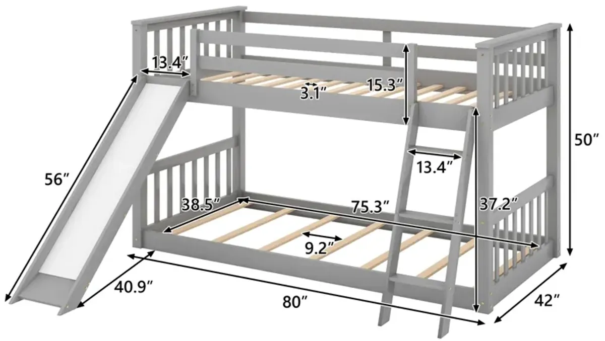 Twin Over Twin Bunk Bed With Convertible Slide And Ladder