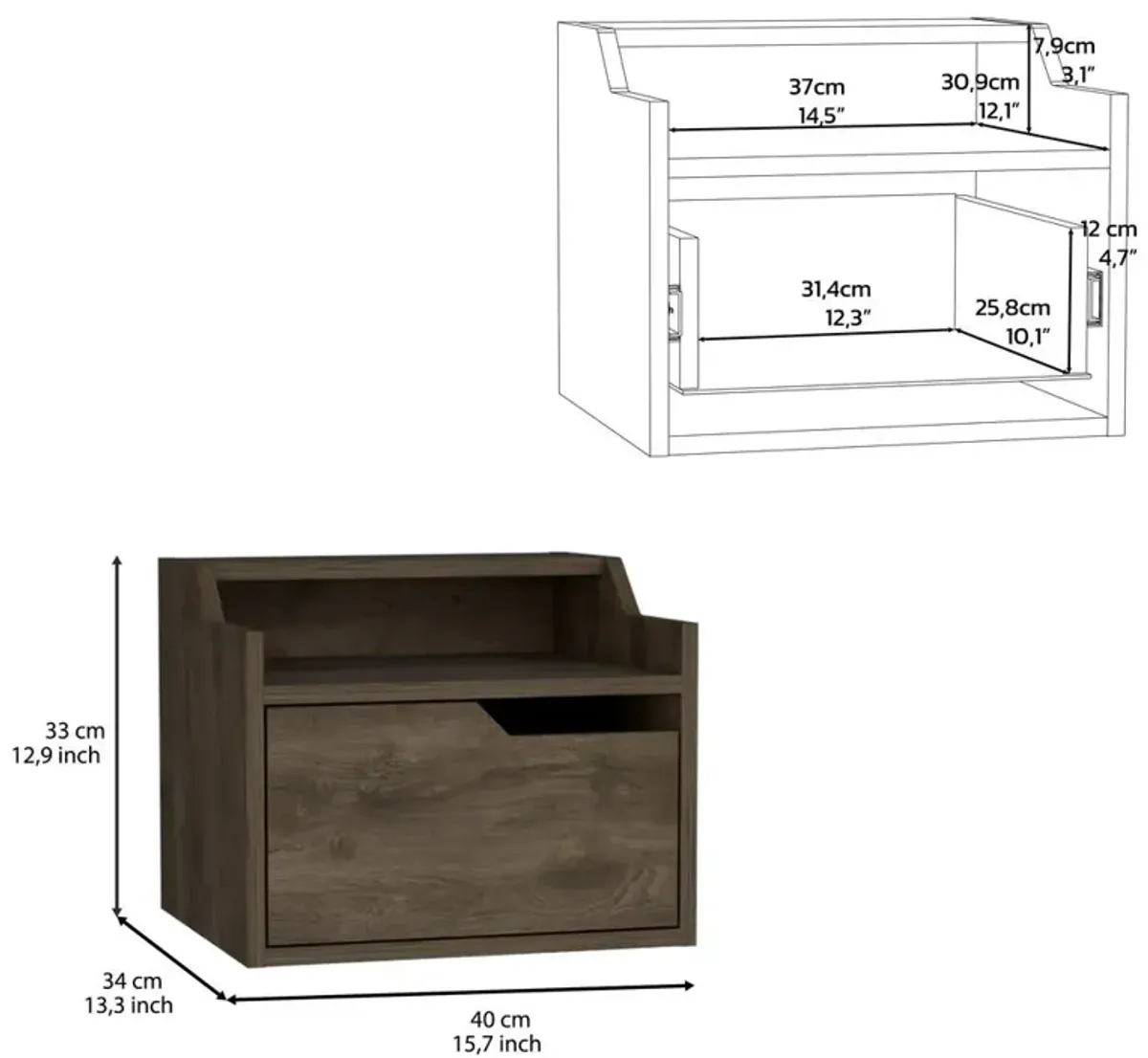 Floating Nightstand, Modern Dual-Tier Design with Spacious Single Drawer Storage