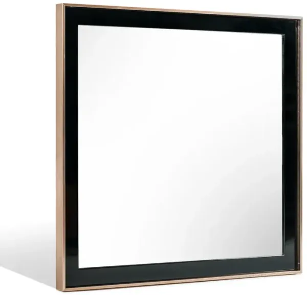 Dual Tone Stainless Steel Frame Wall Mirror, Black and Gold-Benzara