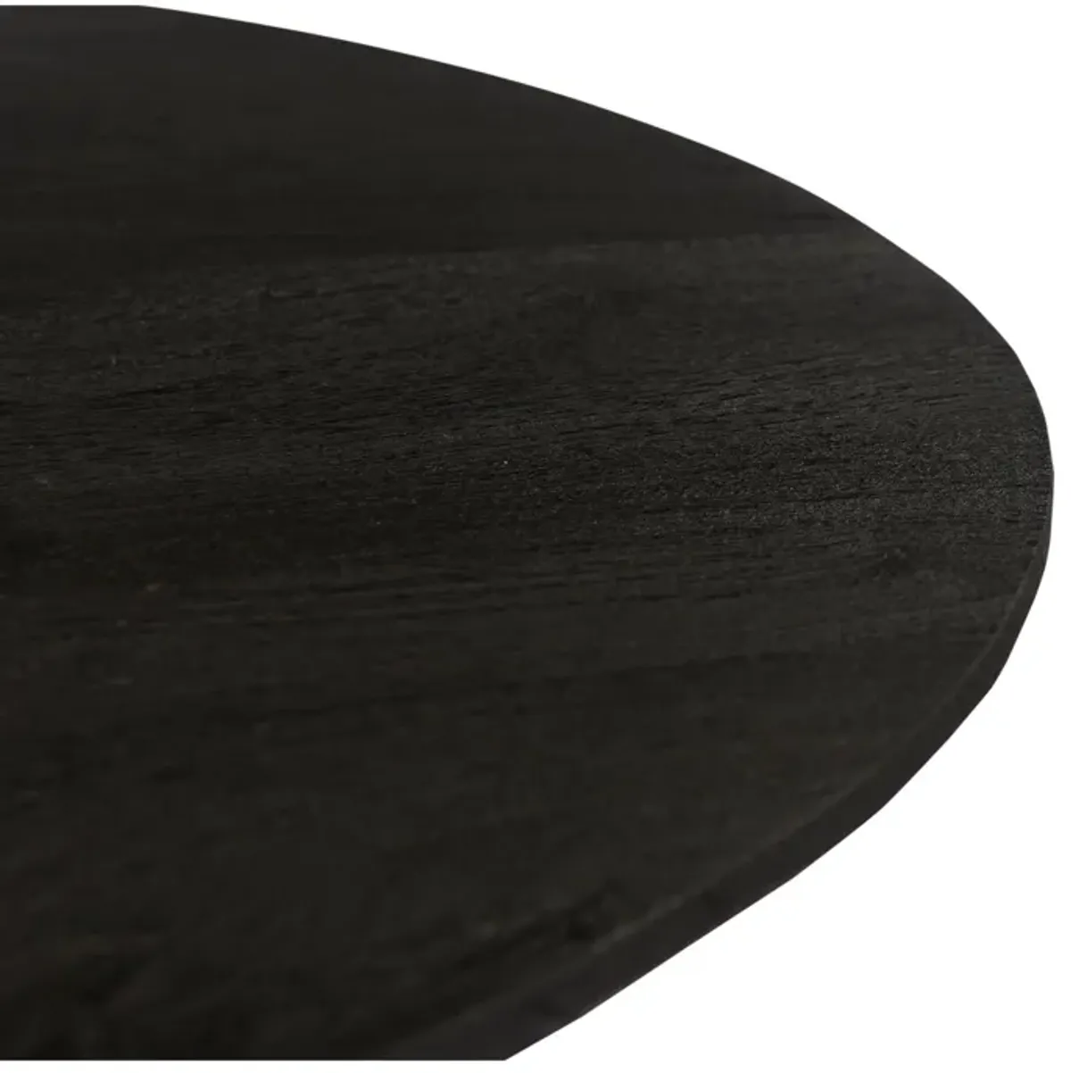 Ridge 47 Inch Handcrafted Mango Wood Round Dining Table, Slatted Flared Base, Black-Benzara