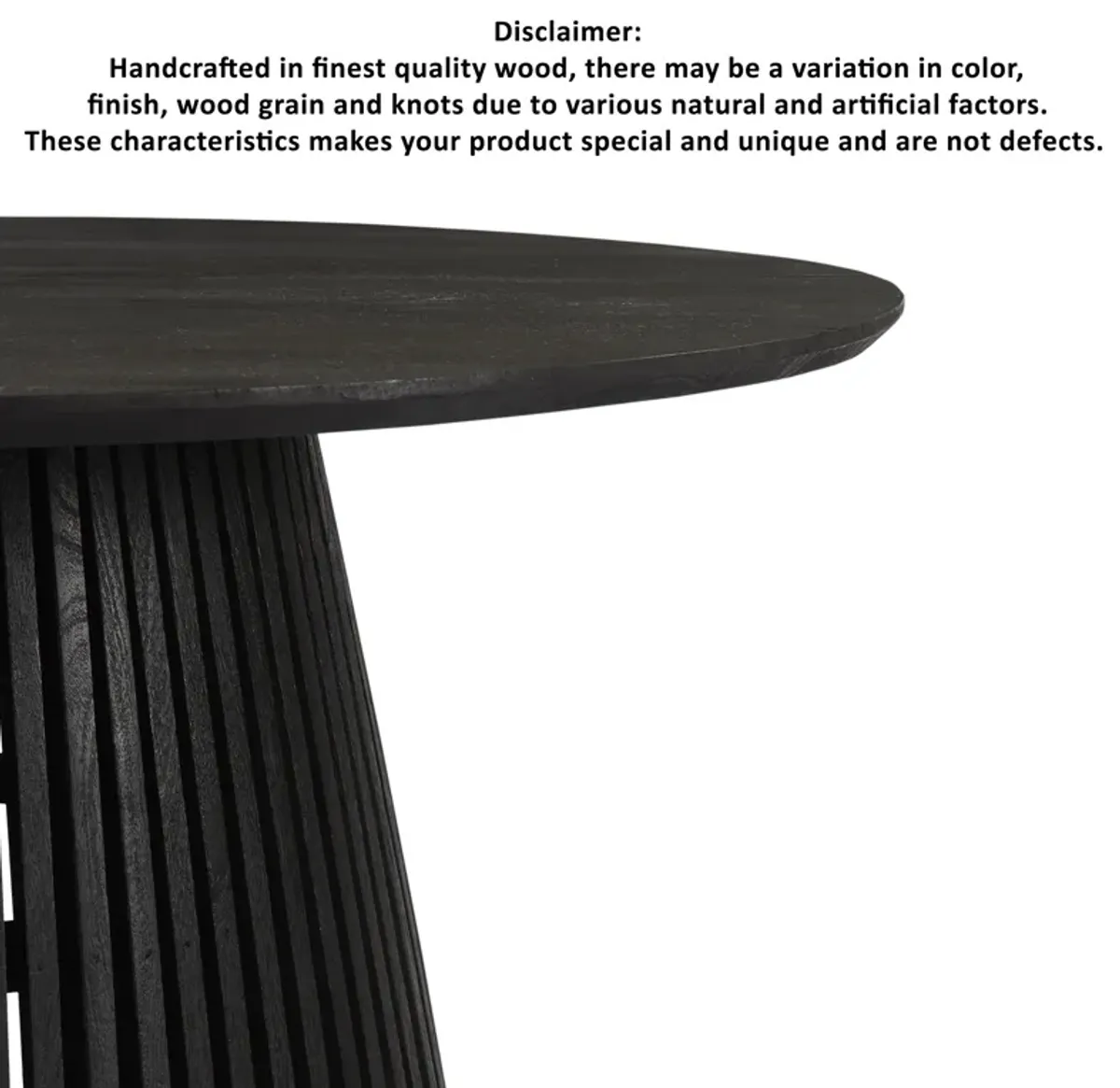 Ridge 47 Inch Handcrafted Mango Wood Round Dining Table, Slatted Flared Base, Black-Benzara