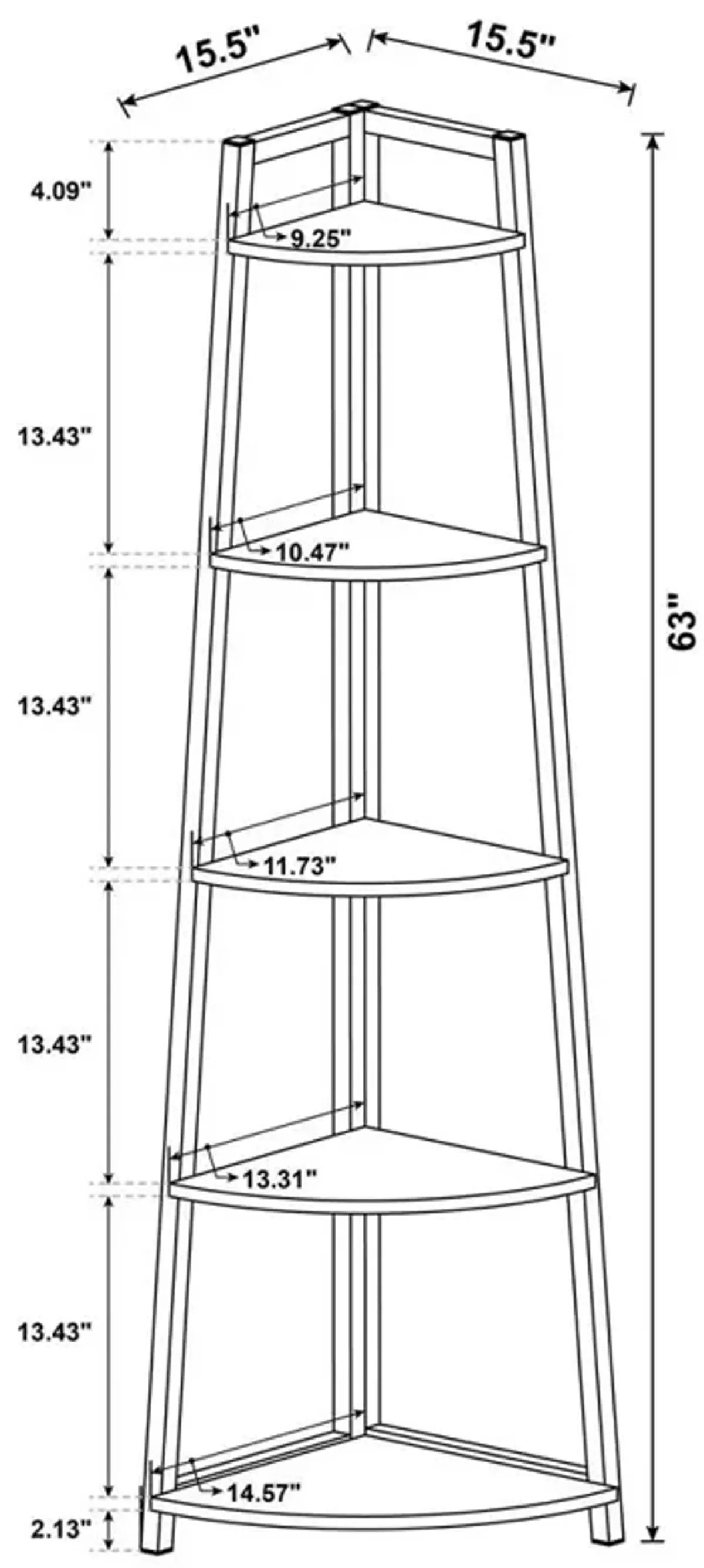 Jacksonville 5-tier Corner Bookcase Aged Walnut