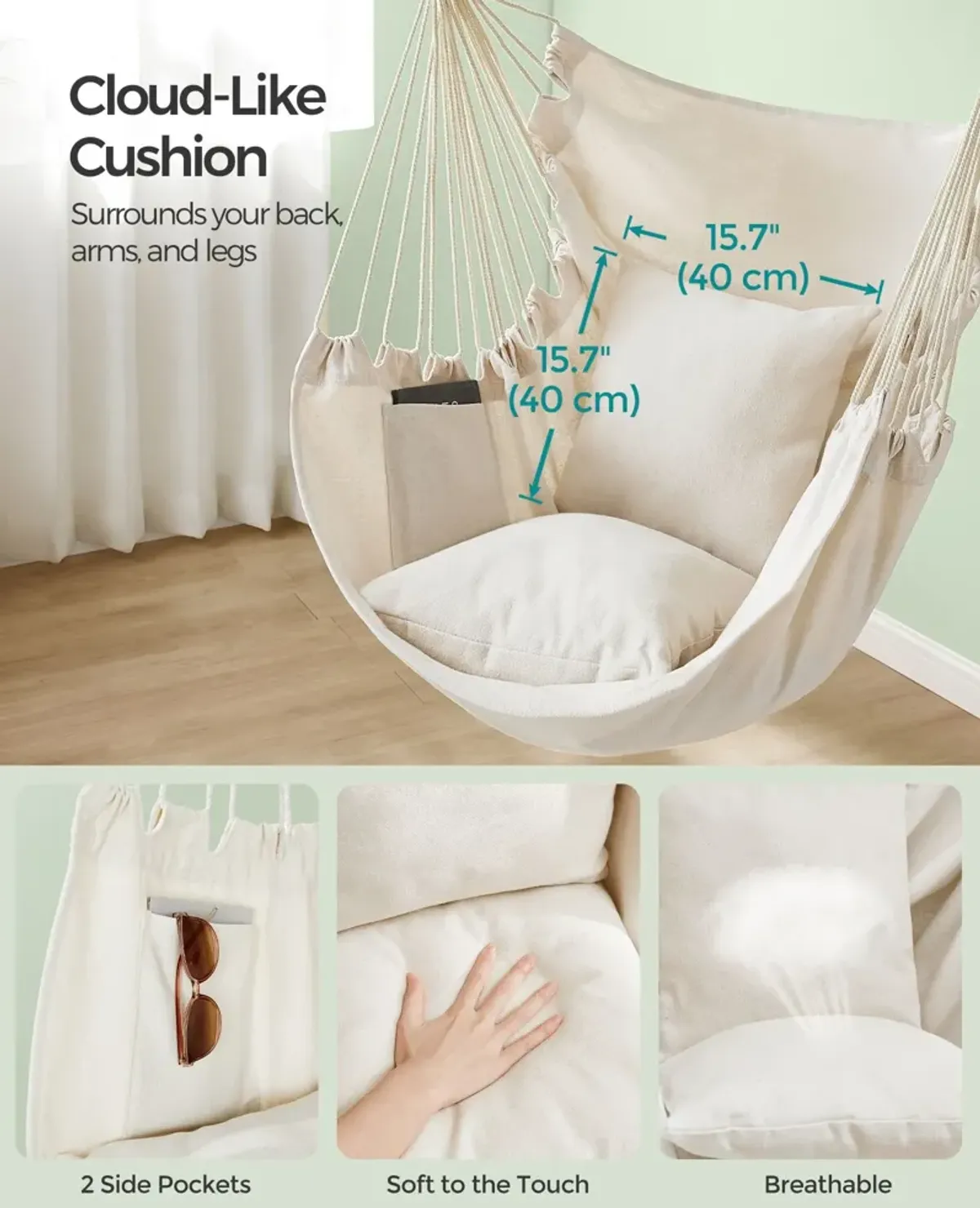 Hanging Hammock Chair with 2 Cushions for Indoor/Outdoor Relaxation