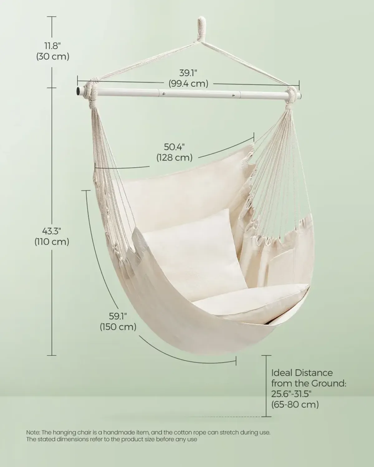 Hanging Hammock Chair with 2 Cushions for Indoor/Outdoor Relaxation