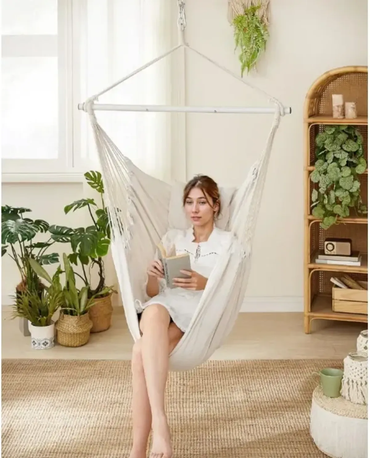 Hanging Hammock Chair with 2 Cushions for Indoor/Outdoor Relaxation