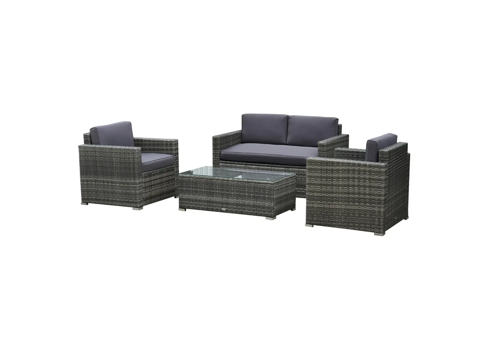 Grey Patio Conversation: 4-Piece Rattan Set with Glass Table