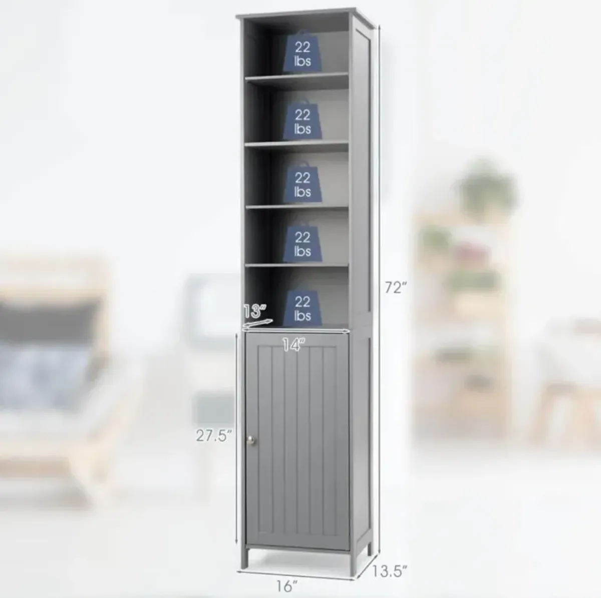 Hivvago 72 Inches Free Standing Tall Floor Bathroom Storage Cabinet