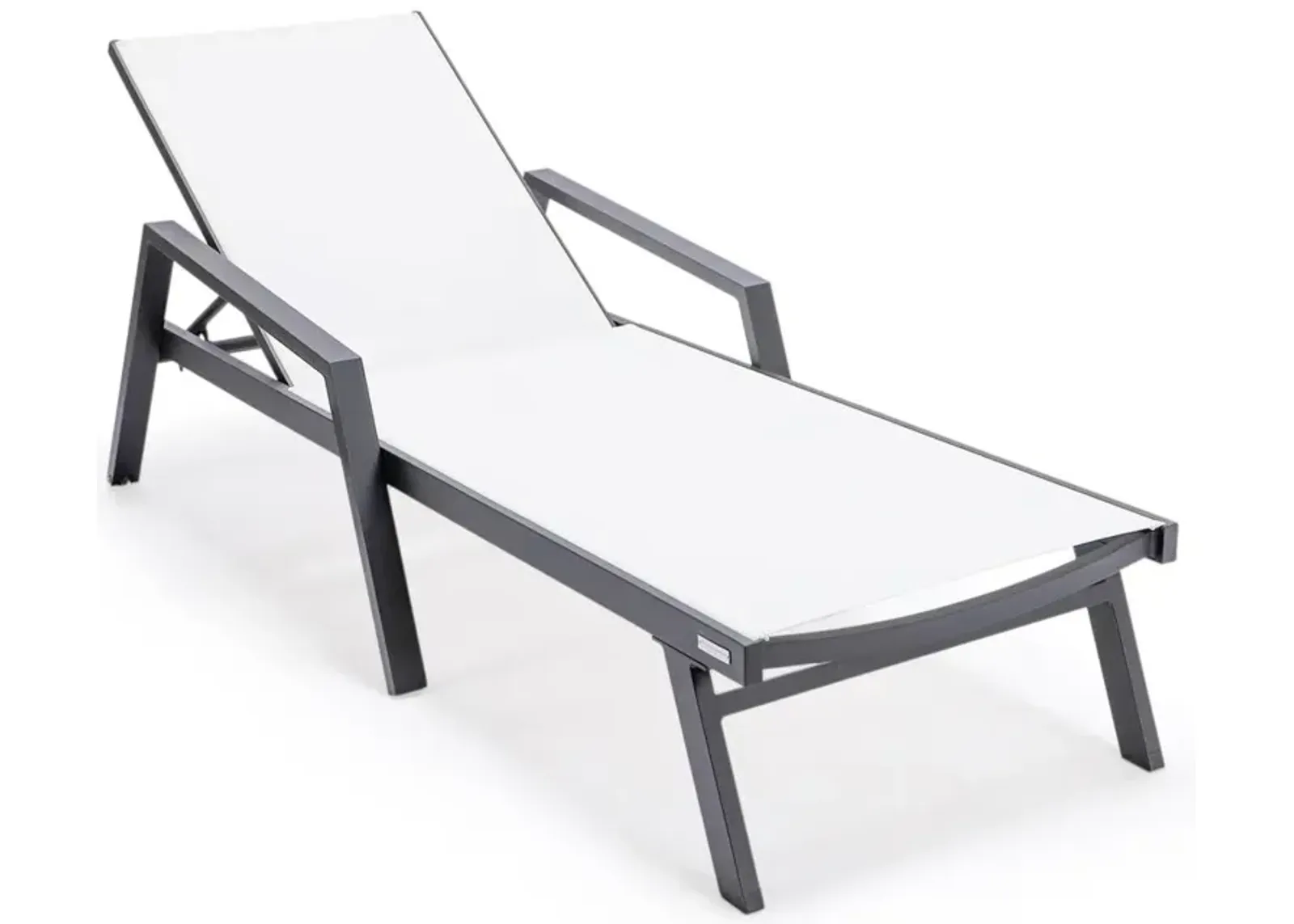 LeisureMod Marlin Patio Chaise Lounge Chair With Armrests in Black Aluminum Frame