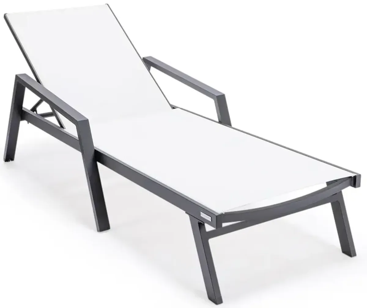 LeisureMod Marlin Patio Chaise Lounge Chair With Armrests in Black Aluminum Frame