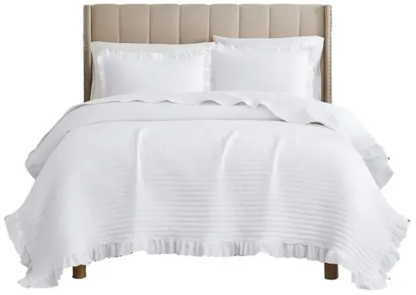 RT Designers Collection Carla 3 Pieces Washed Stitched Lightweight Quilts Set King Size For Bedding White