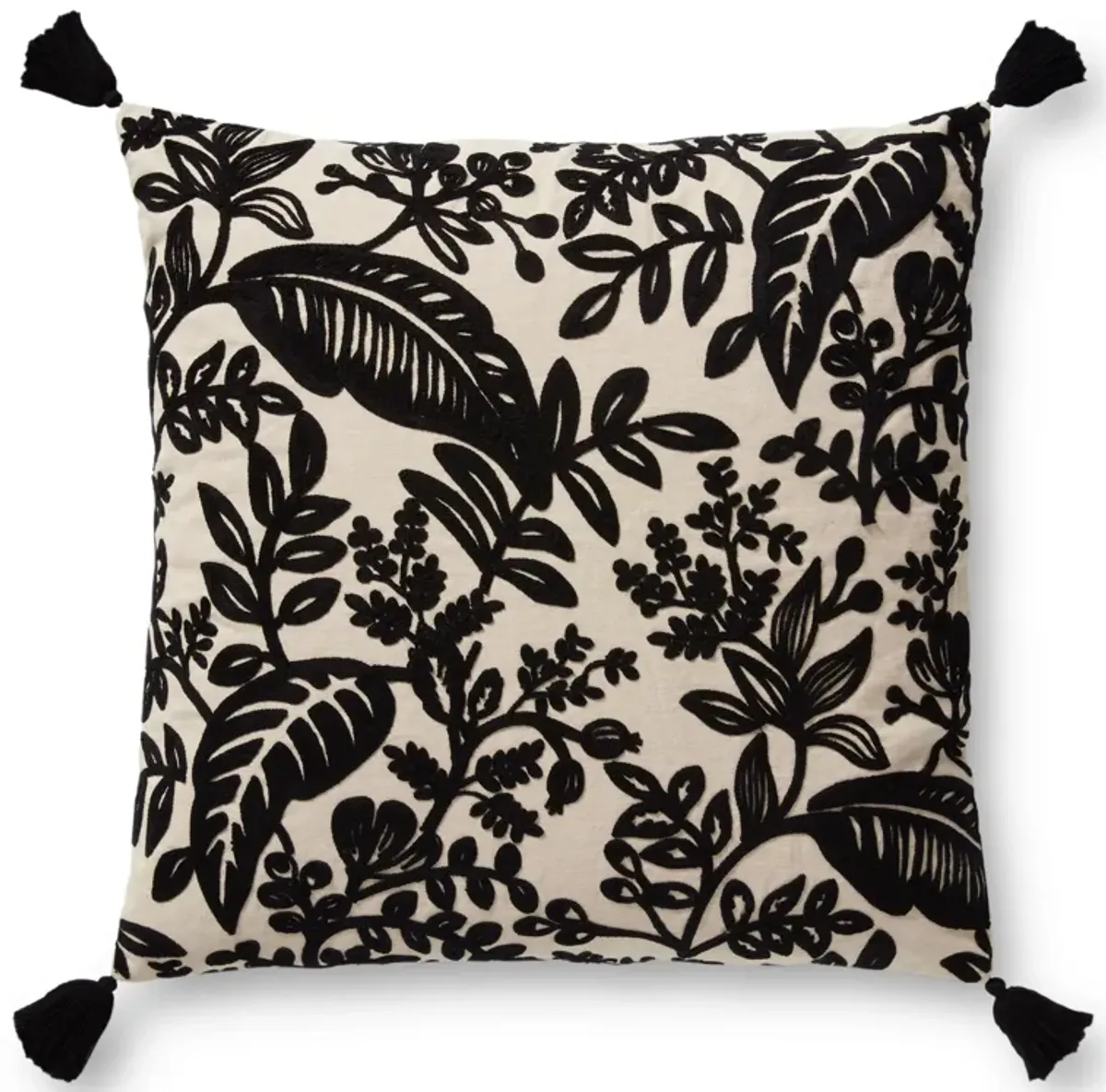 PRP0002 Black/Ivory 22"x22" Polyester Pillow by Rifle Paper Co. × Loloi