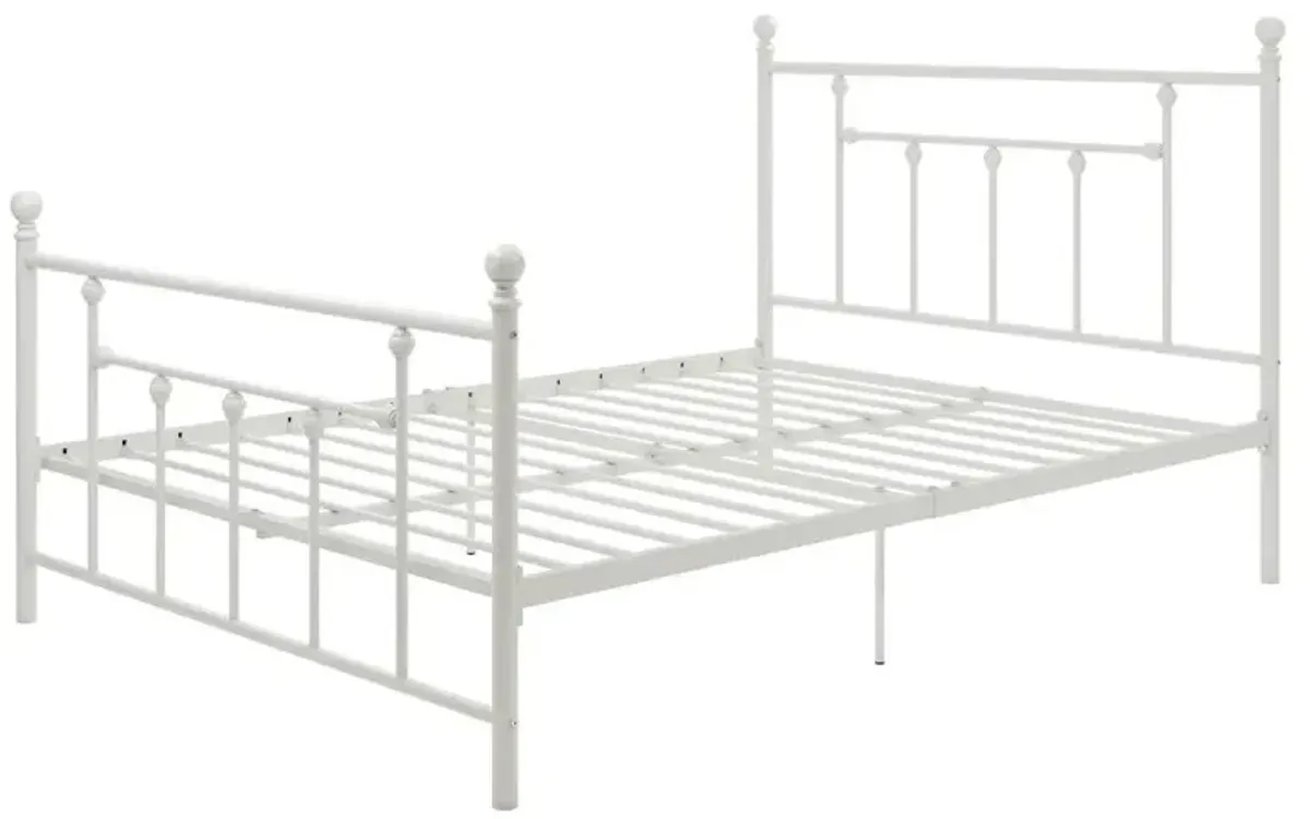 QuikFurn Full White Metal Platform Bed Frame with Headboard and Footboard