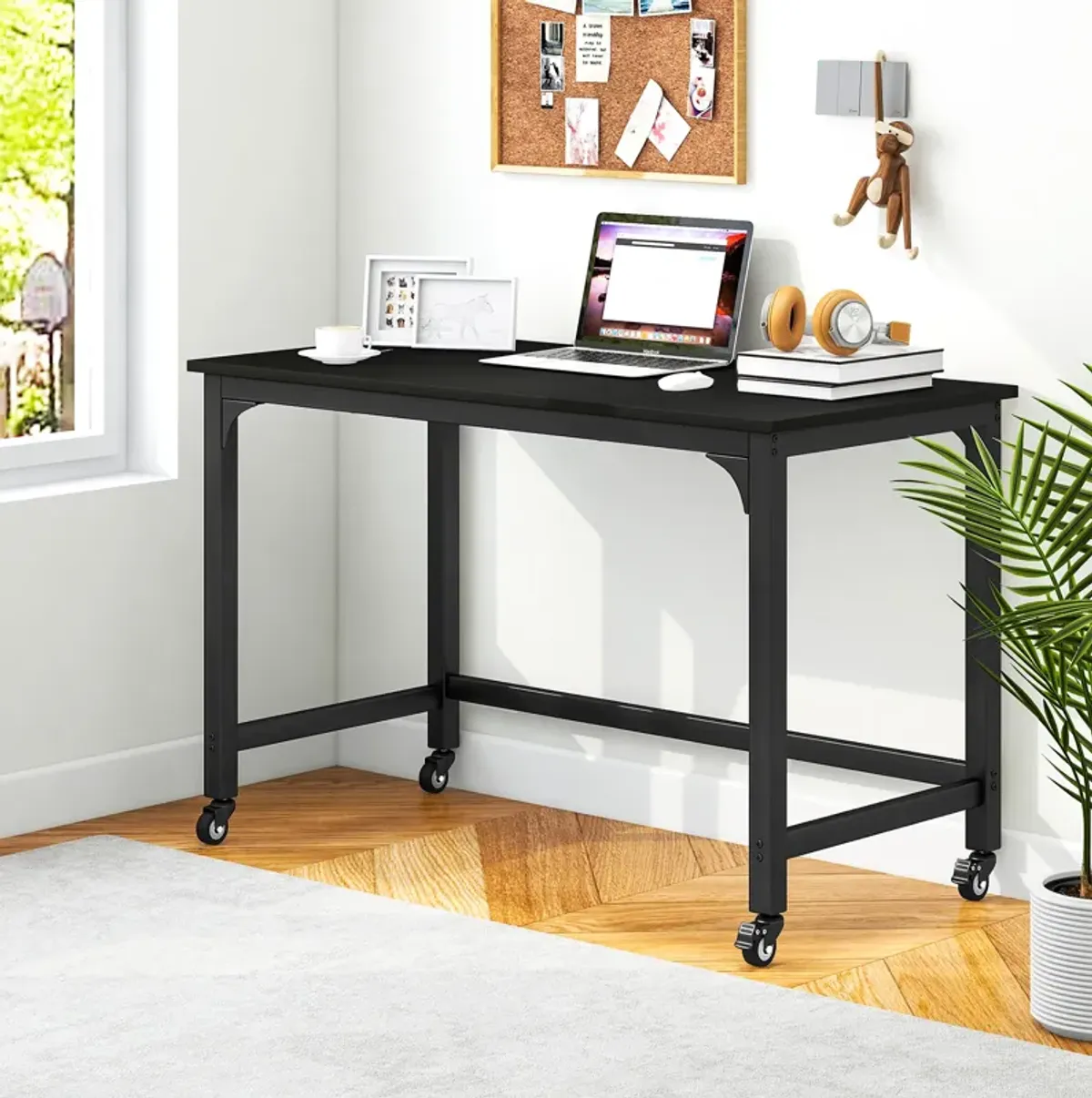 48" Rolling Computer Desk with Heavy-duty Metal Frame for Home and Office