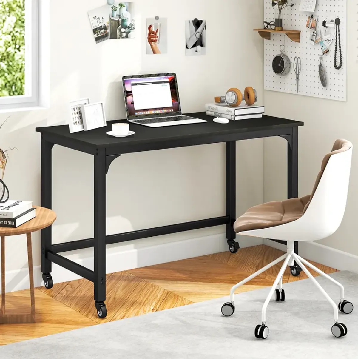 48" Rolling Computer Desk with Heavy-duty Metal Frame for Home and Office