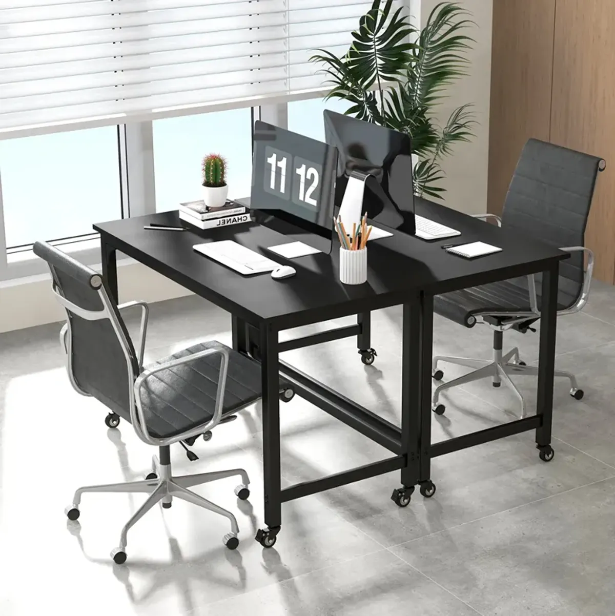 48" Rolling Computer Desk with Heavy-duty Metal Frame for Home and Office