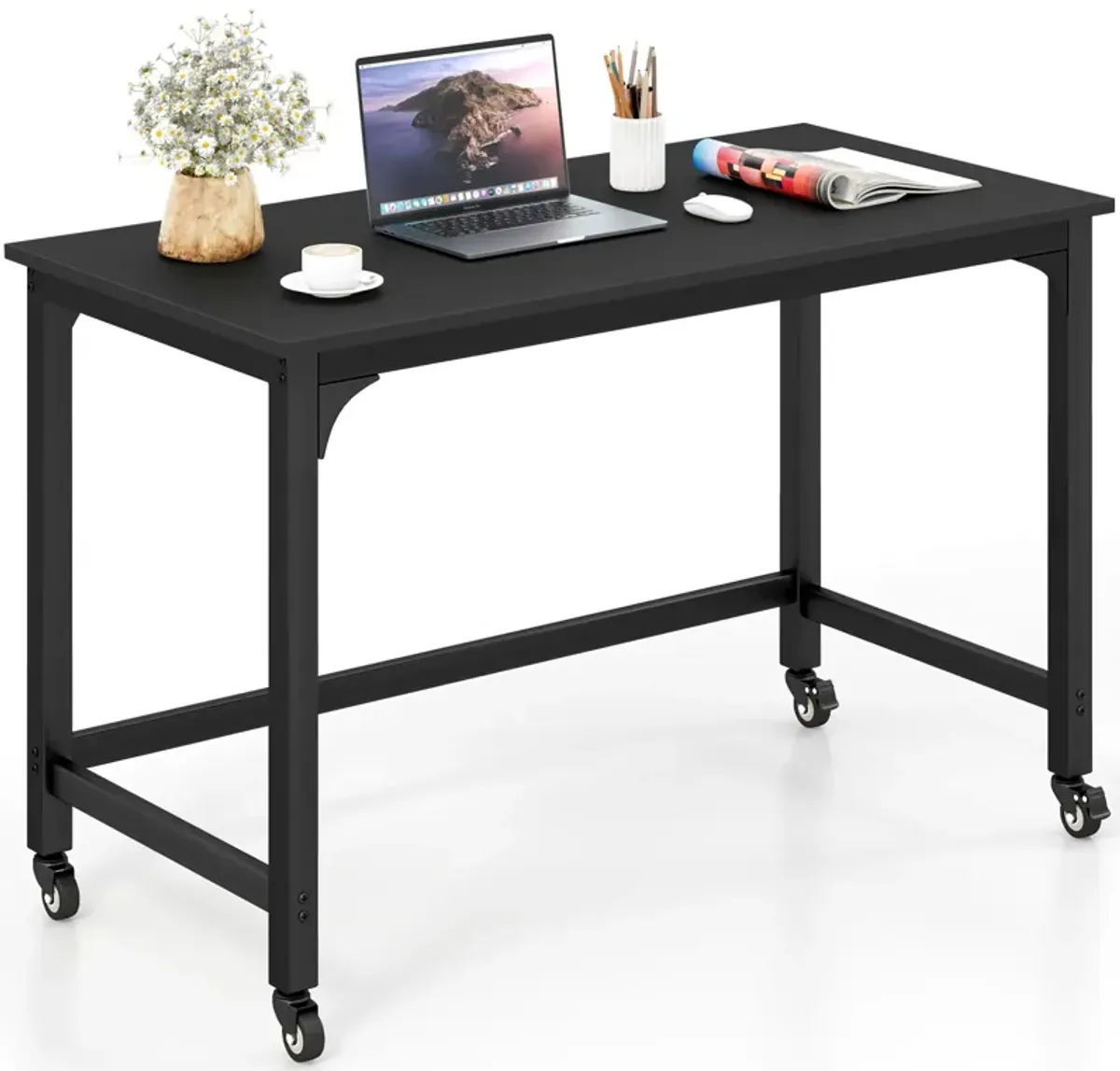 48" Rolling Computer Desk with Heavy-duty Metal Frame for Home and Office