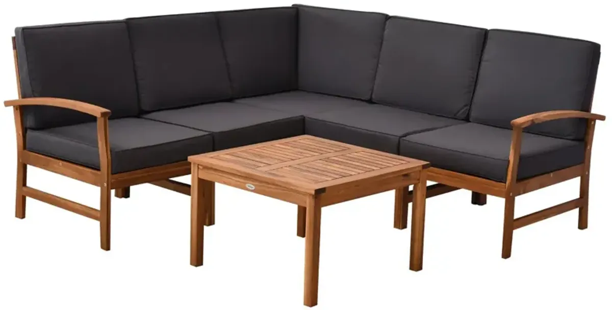 Grey Patio Comfort: 6PC Acacia Wood Sofa Set with Cushions