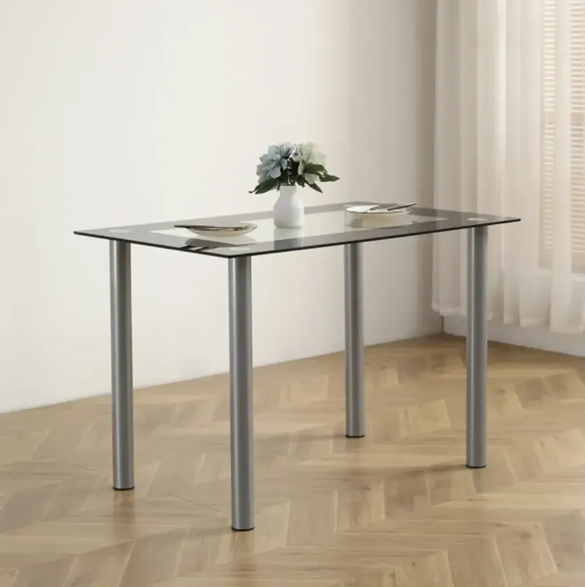 Contemporary Tempered Glass Dining Table, Perfect for Modern Dining Rooms