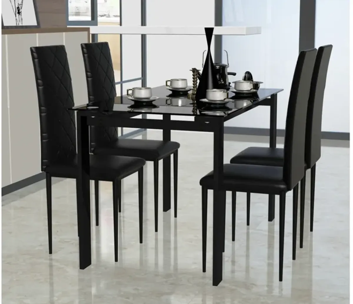 Tansole Black PU Leather with Metal Frame Dining Chairs (Set of 4)