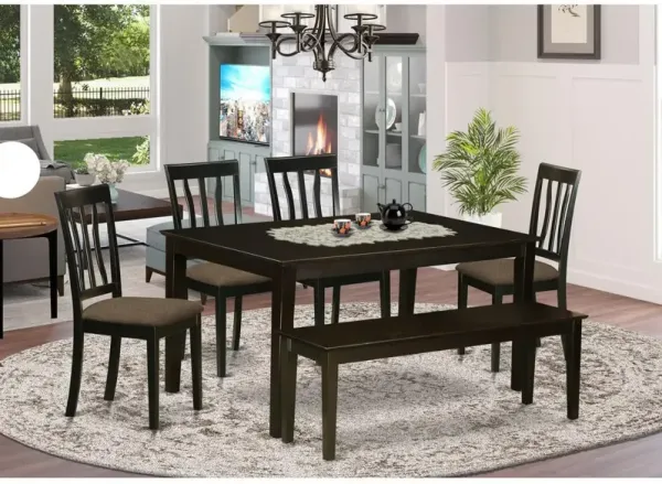 6 Pc Dining Table with bench set- Kitchen Table with 4 Chairs plus bench