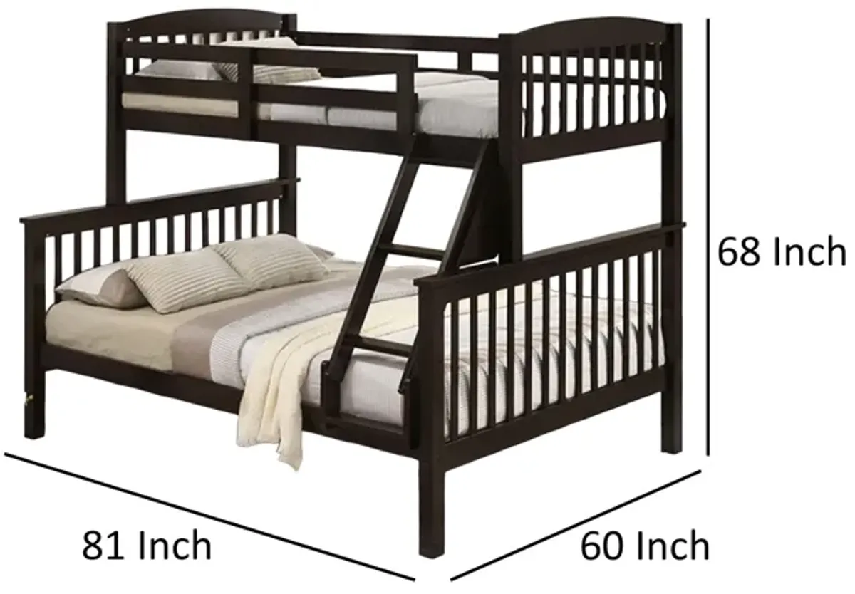 Bruke Twin/Full Size Bunk Bed with Ladder, Slatted Brown Solid Hardwood