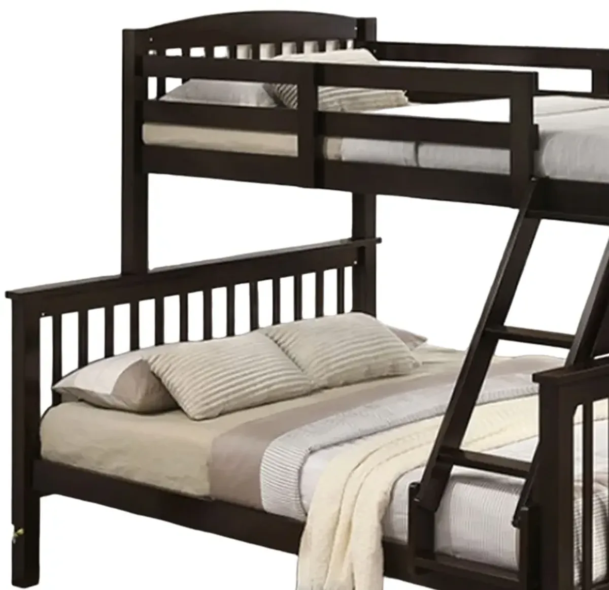 Bruke Twin/Full Size Bunk Bed with Ladder, Slatted Brown Solid Hardwood