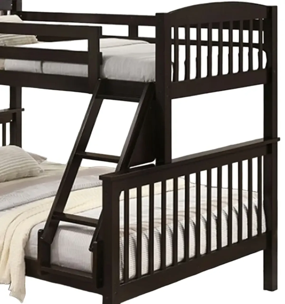 Bruke Twin/Full Size Bunk Bed with Ladder, Slatted Brown Solid Hardwood