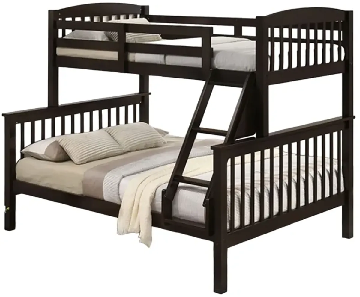 Bruke Twin/Full Size Bunk Bed with Ladder, Slatted Brown Solid Hardwood