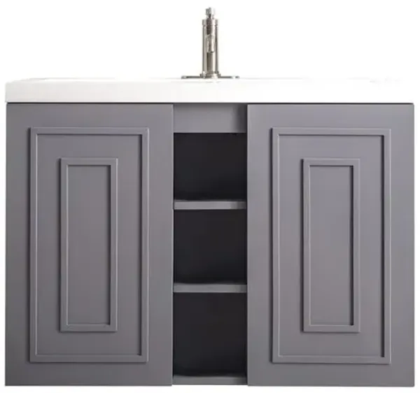 James Martin Vanities 39.5 Single Vanity Cabinet, Grey Smoke w/ White Glossy Composite Countertop