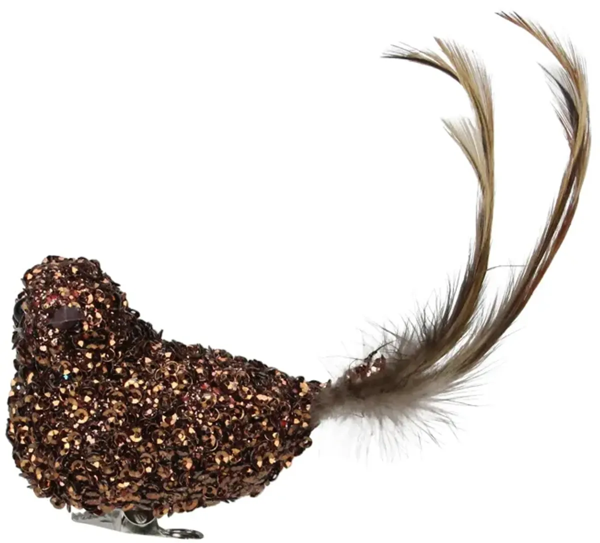 6.5" Bronze Sequined Bird with Feather Tail Christmas Ornament with Clip