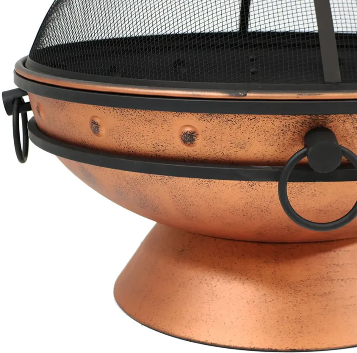 Sunnydaze 30 in Raised Outdoor Fire Pit Bowl with Spark Screen - Copper