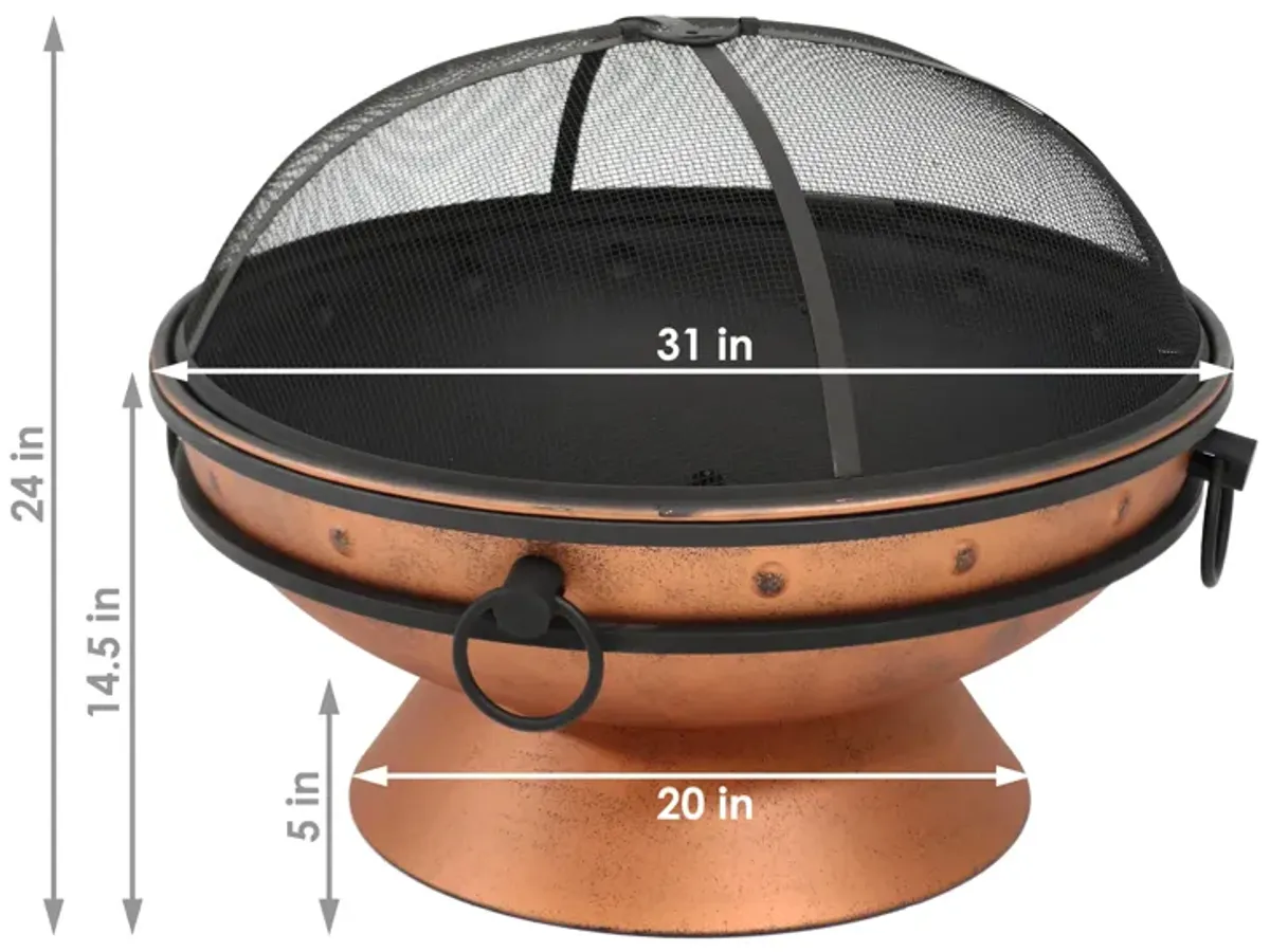 Sunnydaze 30 in Raised Outdoor Fire Pit Bowl with Spark Screen - Copper