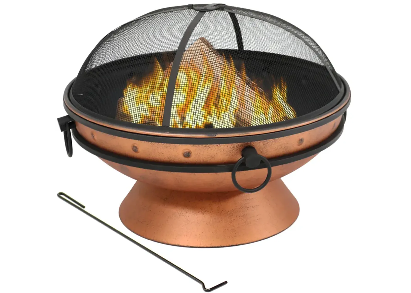 Sunnydaze 30 in Raised Outdoor Fire Pit Bowl with Spark Screen - Copper