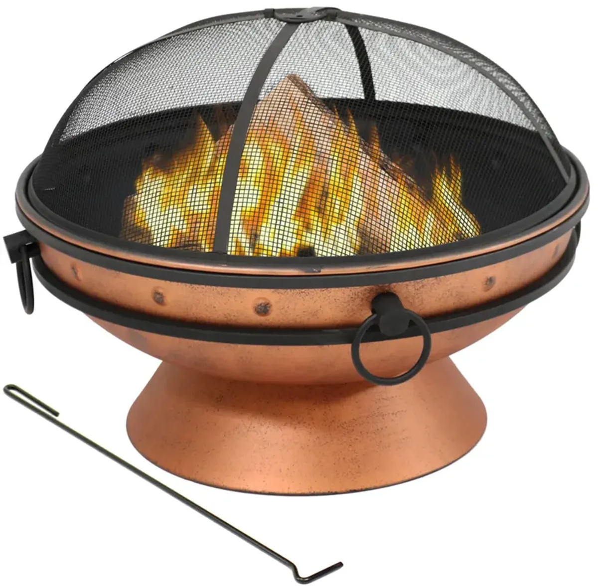 Sunnydaze 30 in Raised Outdoor Fire Pit Bowl with Spark Screen - Copper