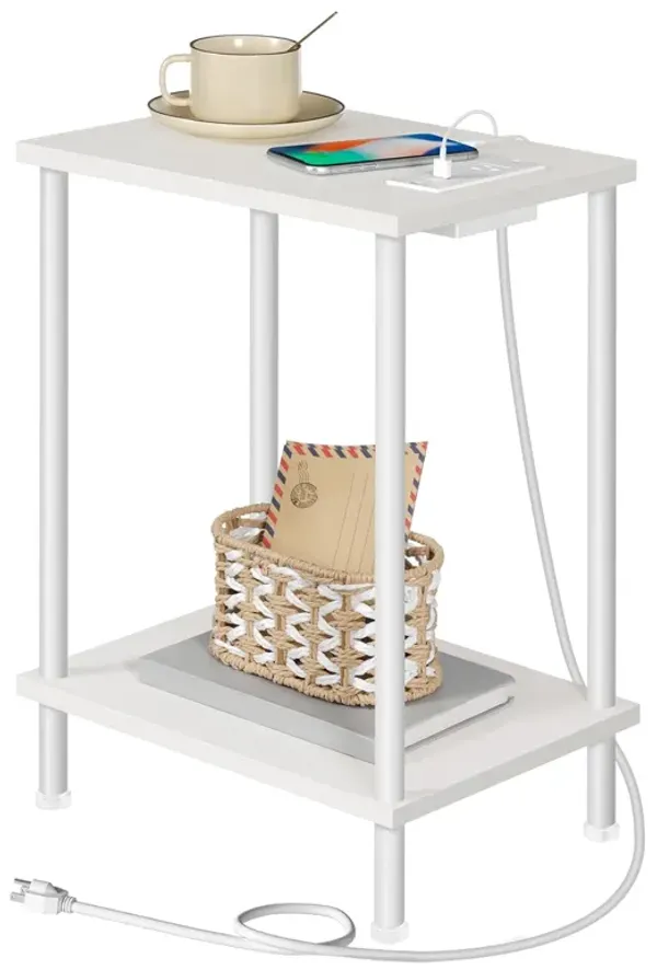 HOOBRO Side Table with Charging Station, End Tables with USB Ports and Outlets, Nightstand with 2-Layer Storage Shelves for Smal