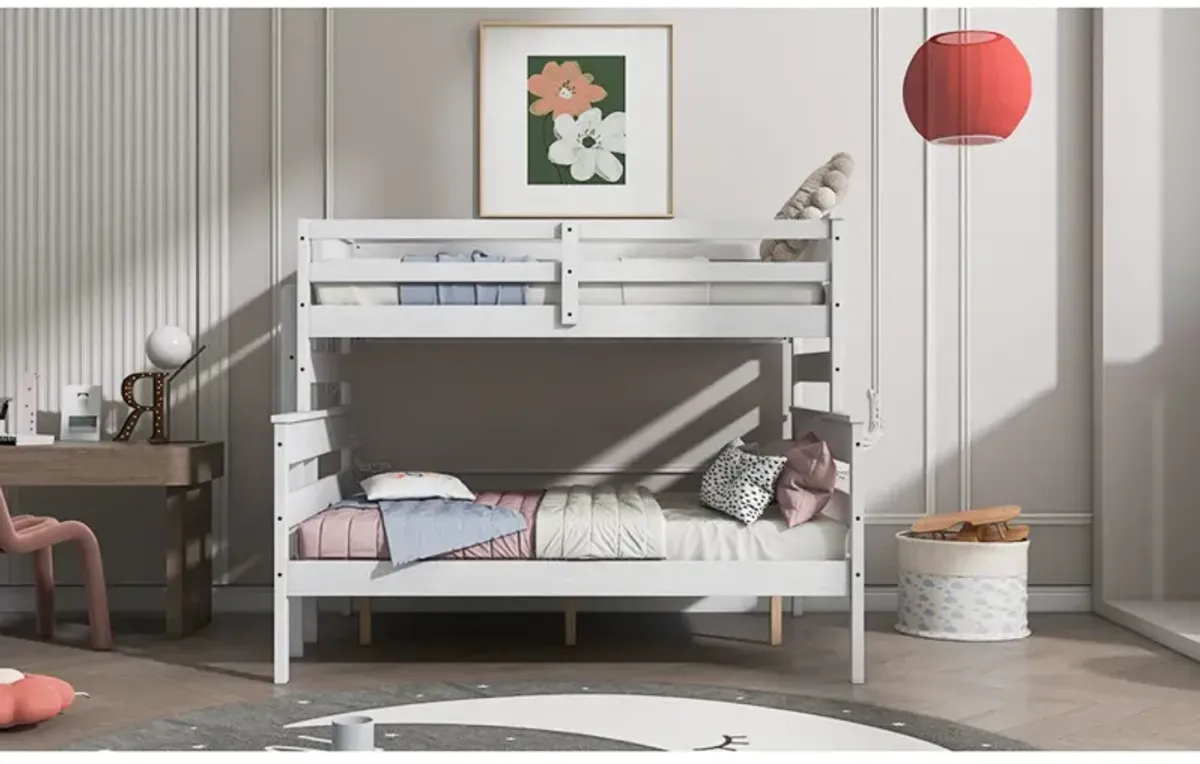 Wood Twin Over Full Bunk Bed With Ladder, White