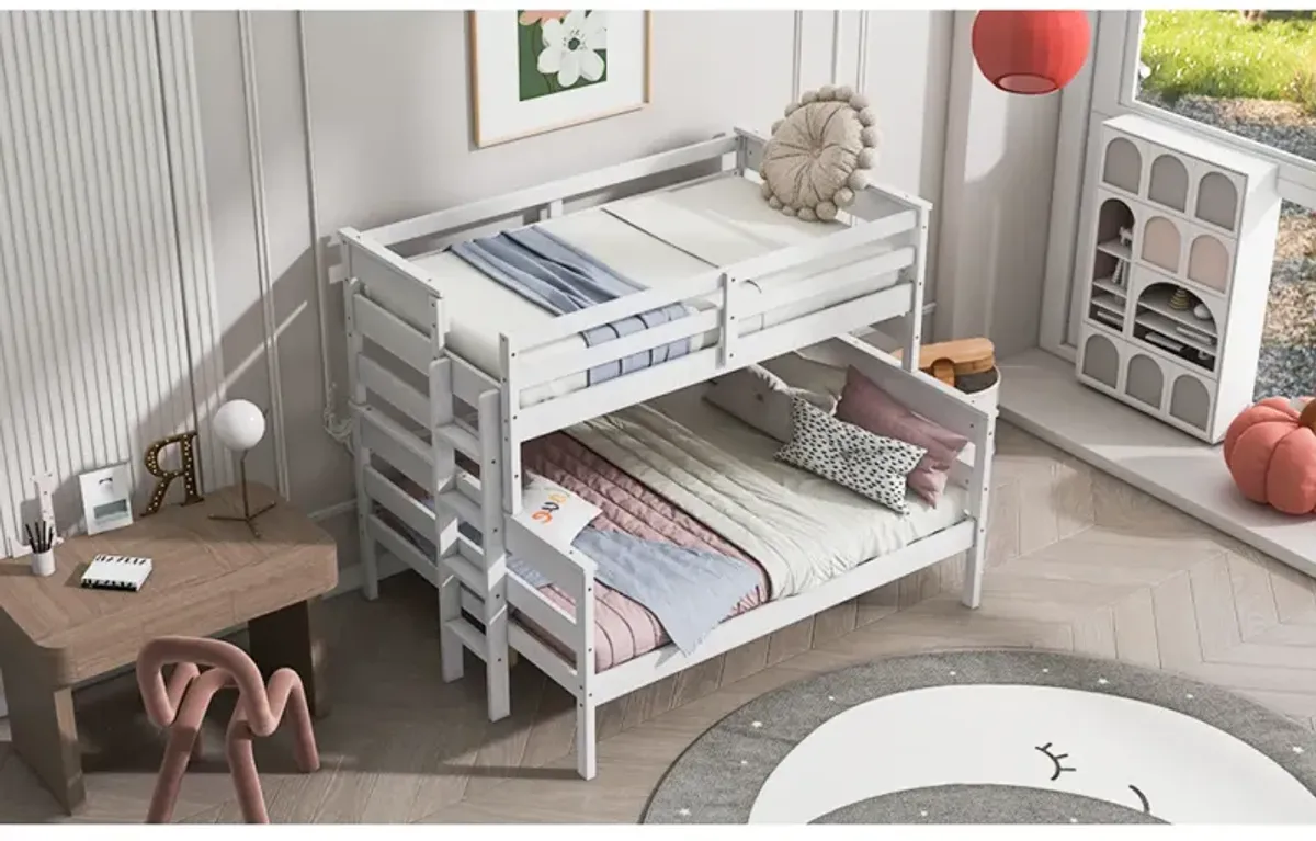 Wood Twin Over Full Bunk Bed With Ladder, White