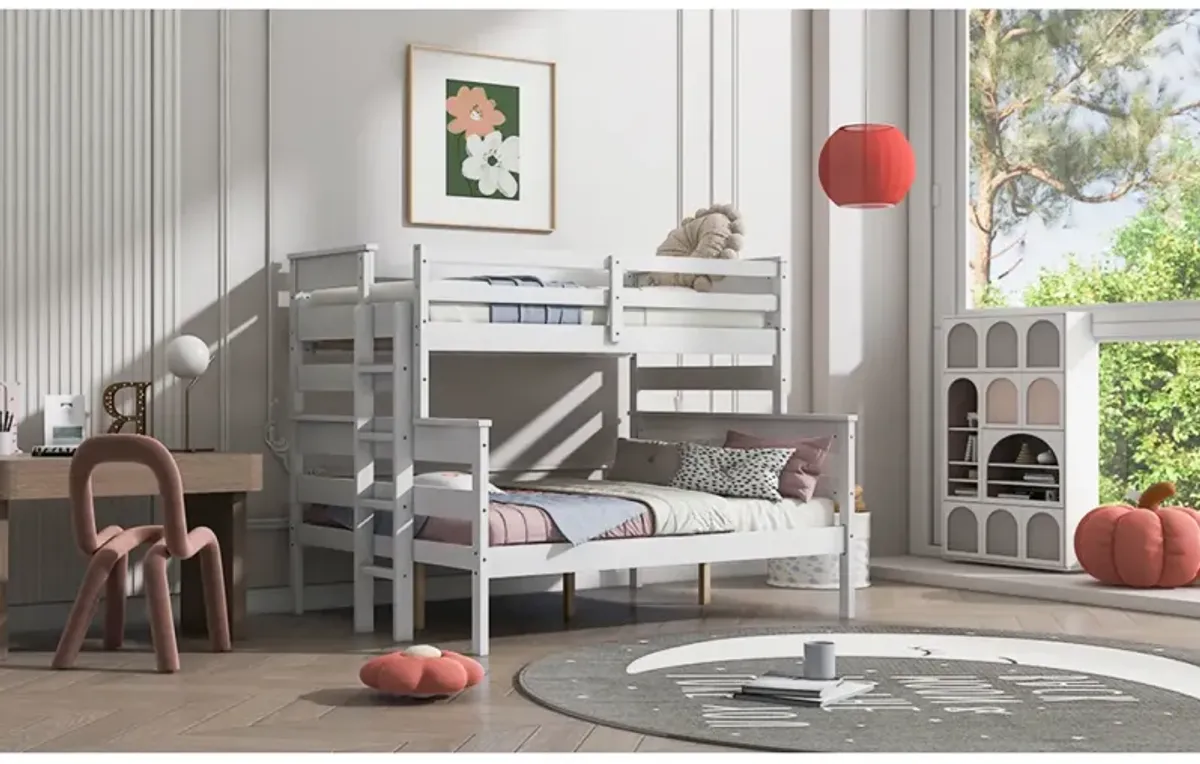 Wood Twin Over Full Bunk Bed With Ladder, White