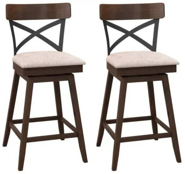 Hivvago Set of 2 Wooden Swivel Bar Stools with Cushioned Seat and Open X Back