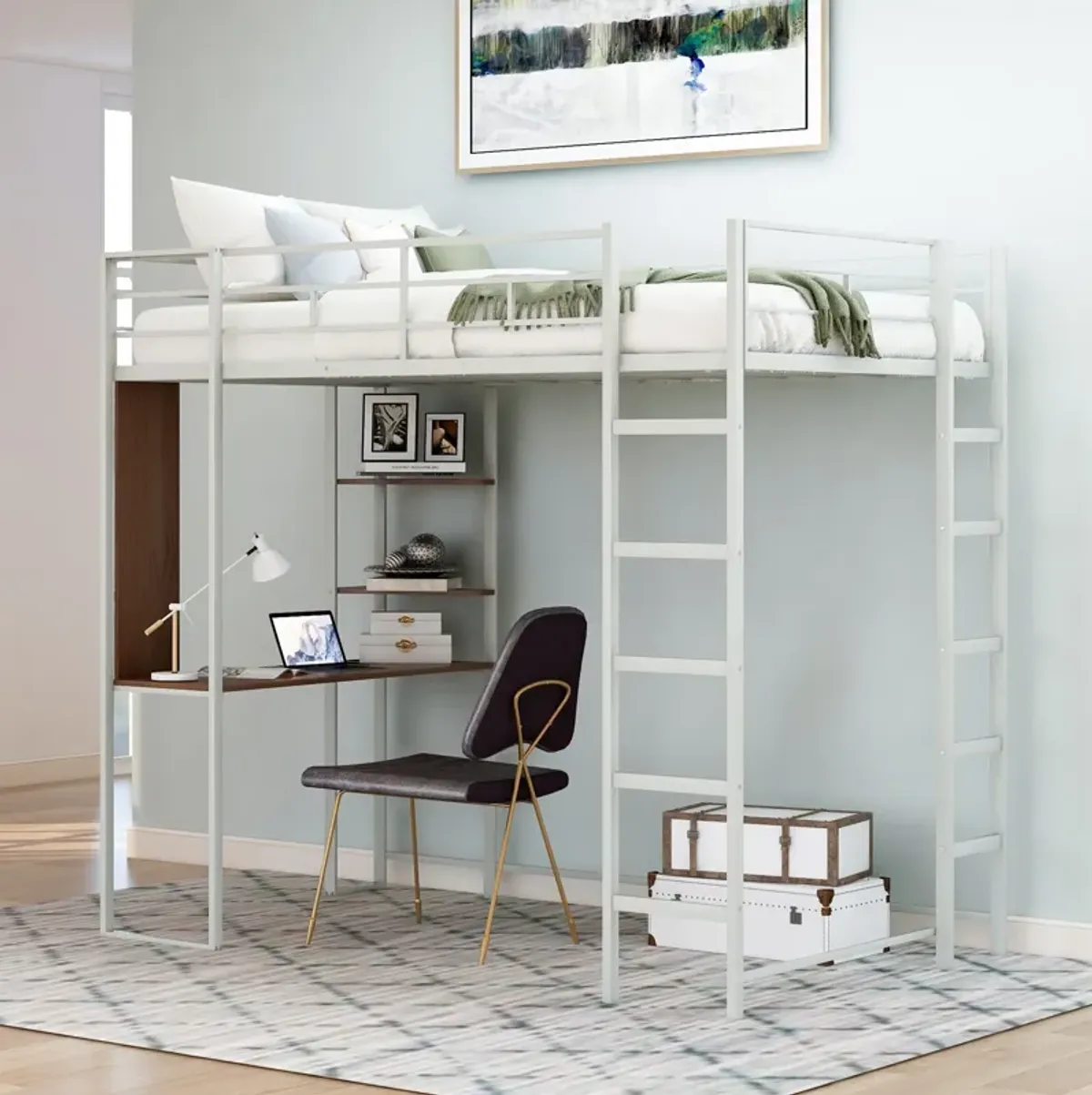 Merax Loft Bed Frame with 2 Built-in Ladders