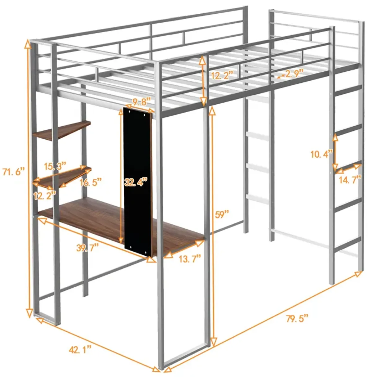 Merax Loft Bed Frame with 2 Built-in Ladders