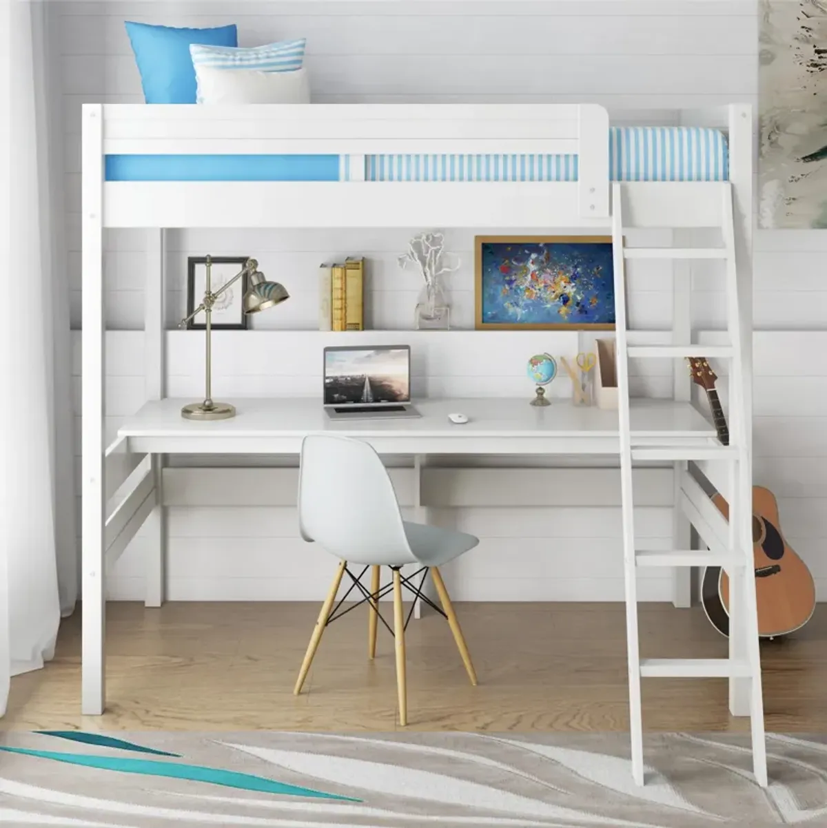 DHP Mountain View Loft Bed with Desk, White