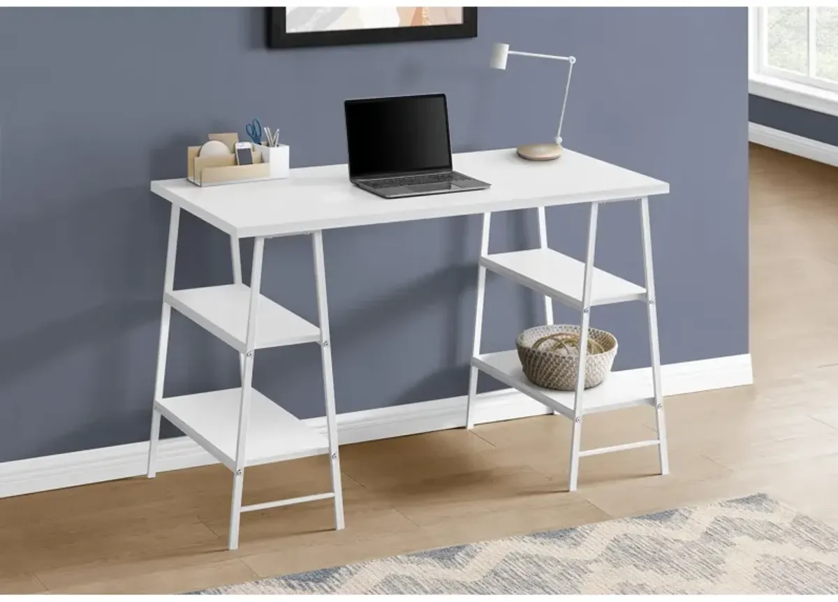 Monarch Specialties I 7521 Computer Desk, Home Office, Laptop, Storage Shelves, 48"L, Work, Metal, Laminate, White, Contemporary, Modern