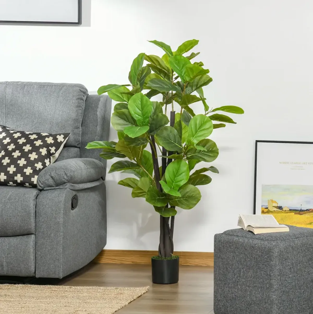 4.5' Artificial Fiddle Leaf Fig Potted Decorative Plant w/ 78 Realistic Leaves