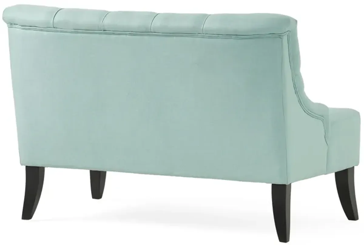 Ohio Loveseat Settee, 44 Inch Button Tufted Teal Green, Solid Wood - Benzara