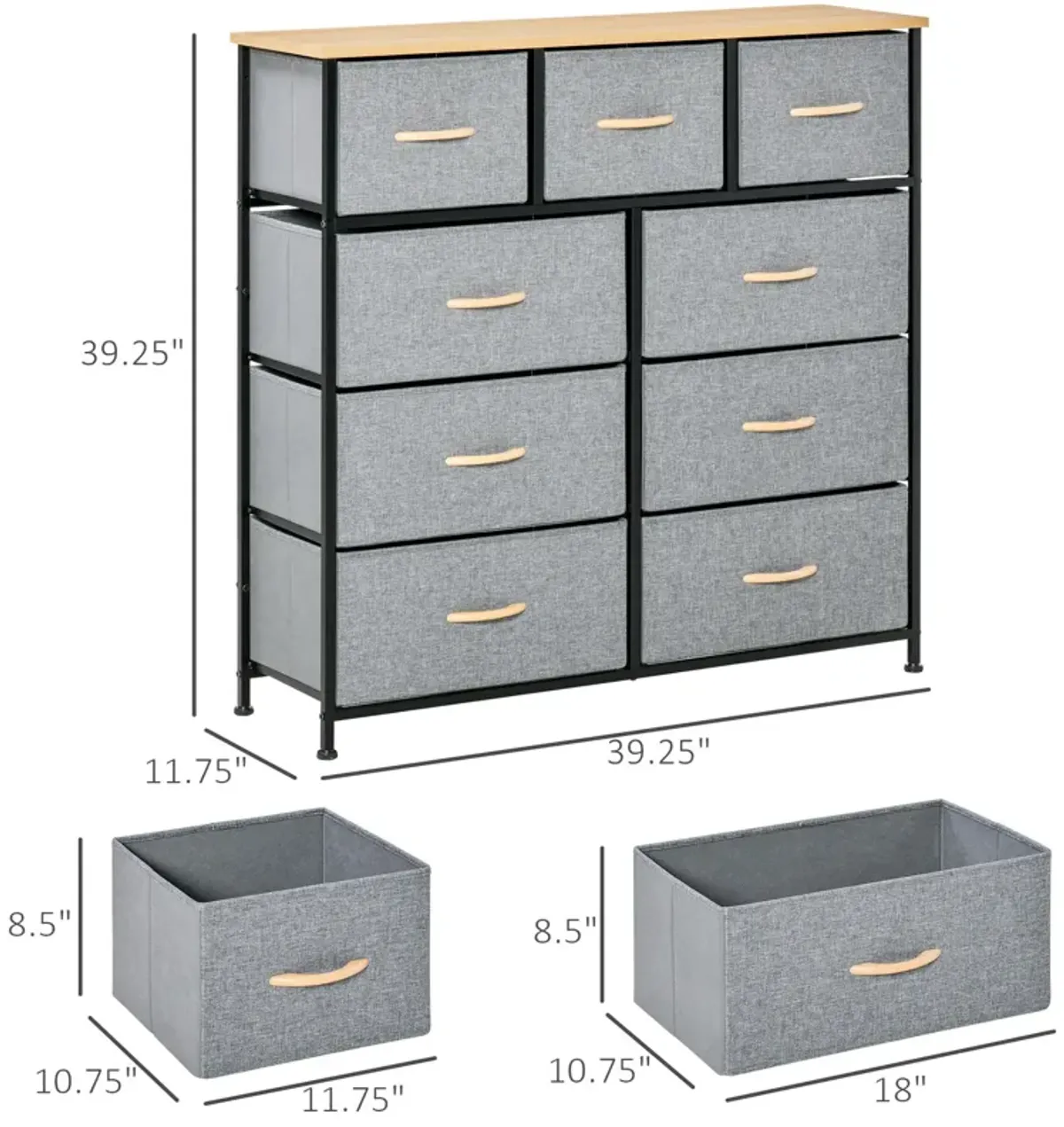 Oak Gray Organizer: 9-Drawer Storage Chest for Hallway/Closet